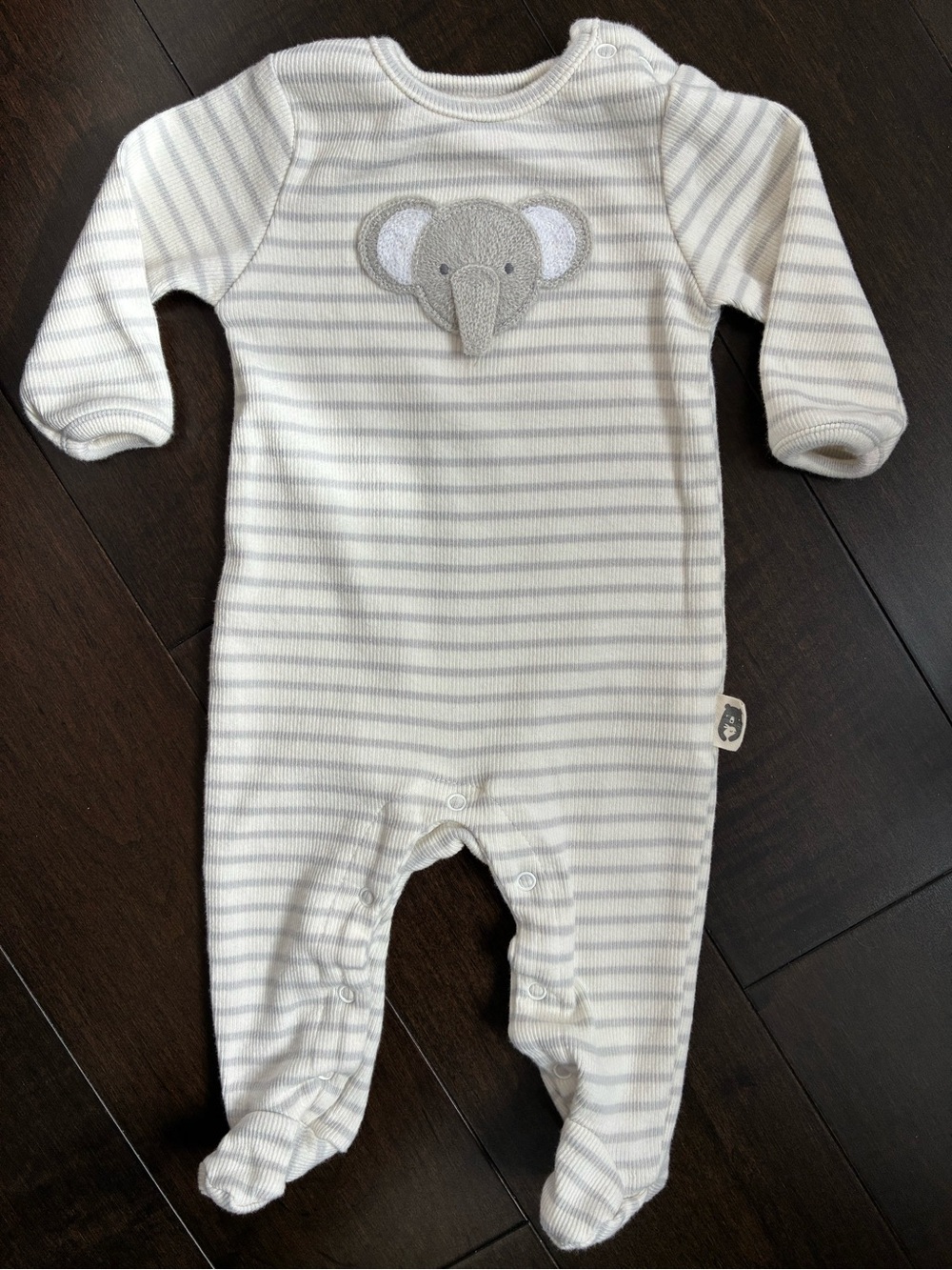 Striped Elephant Footed One-Piece - Gray & White